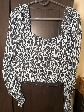 ZARA ZW WOMAN LEOPARD ANIMAL PLEATED BLACK BLUE CORSET TOP SMALL S